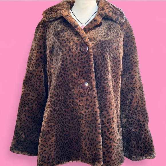 Elegant Leopard Print Faux Fur oversized look Coat can fix size xs,s,m,l - Picture 7 of 8